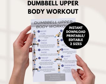 Dumbbell Oberkörper Workout Plan Printable | Workout-Tracker und Planer für zu Hause | Hantelübungen PDF | Fitness-Guide Poster
