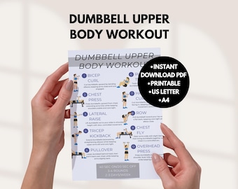Dumbbell Upper Body Workout Plan Printable | Home Workout Tracker And Planner | Dumbbell Exercises PDF | Fitness Guide Poster