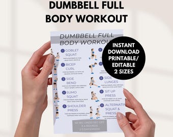 Dumbbell Ganzkörper Workout Plan Printable | Workout-Tracker und Planer für zu Hause | Hantelübungen PDF | Fitness-Guide Poster