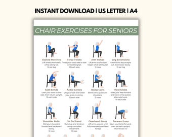 Chair Exercises For Seniors Printable | Gentle Workout Chart | Seated Chair Exercises Poster | Low Impact Full Body Routine