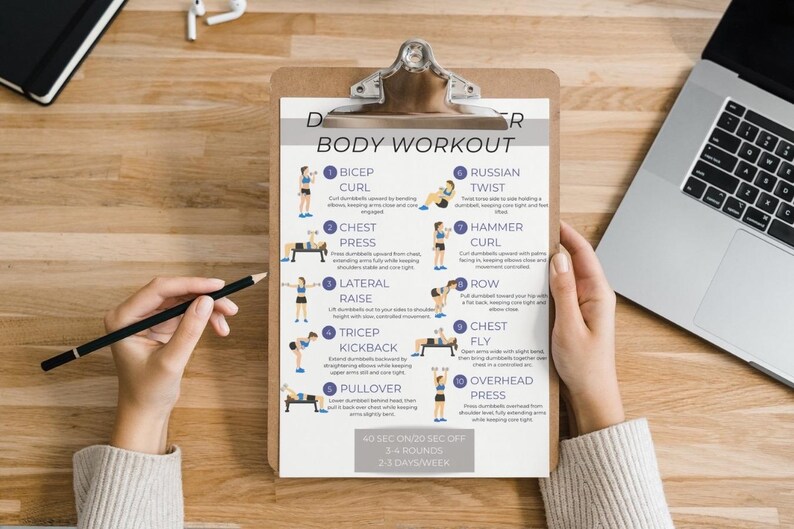 Dumbbell Upper Body Workout Plan Printable | Home Workout Tracker and ...