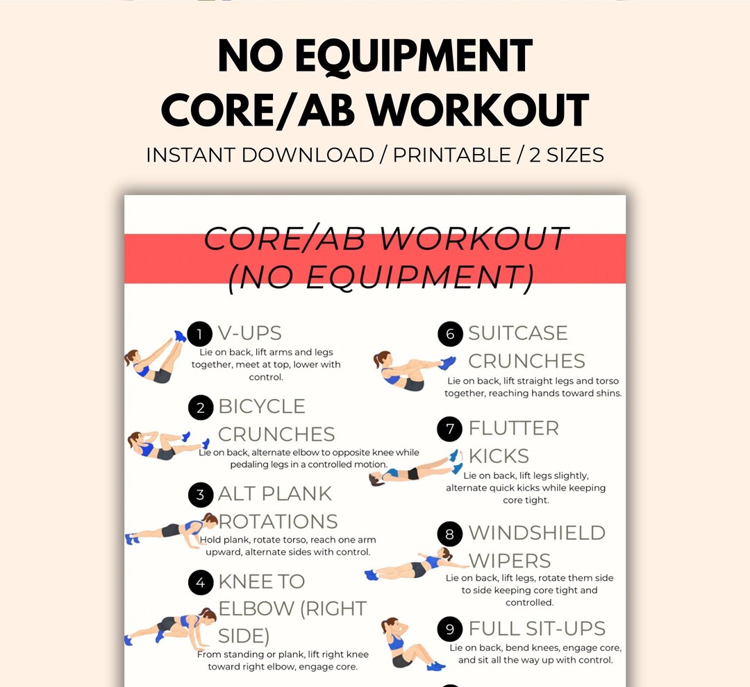 Core & Abs No Equipment Home Workout Plan Printable | Home Workout ...