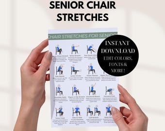 Estiramientos en silla para personas mayores (imprimibles) / Guía de ejercicios de estiramiento suave / Póster de movilidad en silla / Tabla de estiramientos de cuerpo completo