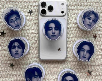 Kpop Denim Phone Grip | High Gloss Epoxy Resin MagSafe Stent | Vintage Washed Blue Kpop Phone Holder | Magnetic Acrylic Phone Socket