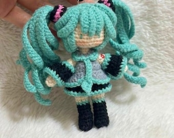 Chaveiro de crochê de pelúcia da Hatsune Miku | Pingente de bolsa de anime
