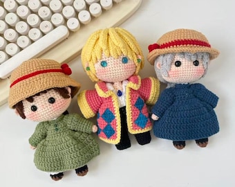 Muñeco amigurumi de Studio Ghibli / El castillo ambulante / Shphie con vestido azul marino / Regalo para fans del anime