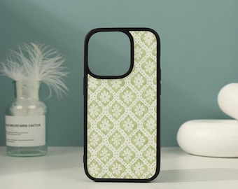 Capa de celular verde retrô floral para iPhone 17 Pro Max, 17 Air, 17 Pro, 16/15/14/13/12 Pro Max, 16, 15, 14 Plus, 16e, 12/13 mini, XS, X, XR e SE.