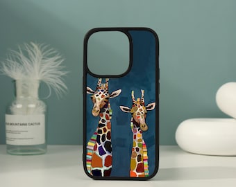 Capa de celular com estampa de girafa colorida para os novos iPhones 17 Pro Max, 17 Air, 17 Pro, 16/15/14/13/12 Pro Max, 16, 15, 14 Plus, 16e, 12/13 mini, XS, X, XR e SE.