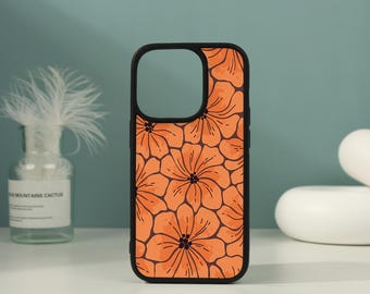 Capa de celular floral laranja para iPhone 17 Pro Max, 17 Air, 17 Pro, 16/15/14/13/12 Pro Max, 16, 15, 14 Plus, 16e, 12/13 mini, XS, X, XR e SE.