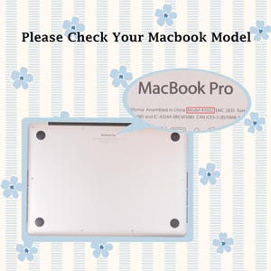 May include: A silver MacBook Pro laptop shown from the bottom view, featuring four black circular rubber feet. A callout bubble highlights the text 'MacBook Pro' and 'Model A1502'. The image includes the text 'Please Check Your Macbook Model'.