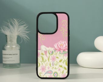 Capa para celular com estampa de gato lótus rosa para os novos iPhones 17 Pro Max, 17 Air, 17 Pro, 16/15/14/13/12 Pro Max, 16, 15, 14 Plus, 16e, 12/13 mini, XS, X, XR e SE.