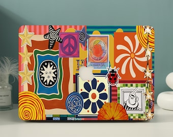 Capa protetora rígida retrô com colagem colorida para MacBook Neo 13 Air 15/13 e MacBook Pro 16/15/14/13 polegadas (modelos A3449, M5, M4, M3, M2 e M1) de 2026.