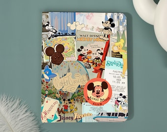 Capa para iPad com estampa vintage do Mickey e ingresso, compatível com iPad Pro 11/13" (2025), iPad Air 8-11"/13" (2026), iPad 7/8/9ª geração e iPad Mini, com suporte para Apple Pencil.