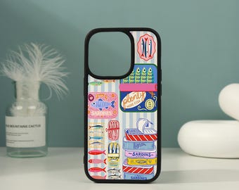 Capa para celular com estampa vintage de sardinha, compatível com os novos iPhones Pro Max 17, Air 17, Pro 16/15/14/13/12, Pro Max 16, 15, 14 Plus, 16e, 12/13 mini, XS, X, XR e SE.