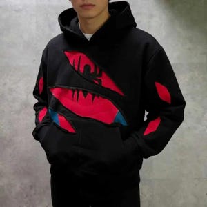 Spider Superhero Hoodie Cosplay Men, Y2K Gothic Streetwear Oversized Zip Up Hoodie, Retro Comic Spider Patchwork Jacket