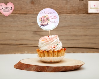 Editable Ice Skating Favor Tag, Cupcake Topper, Party Label Personalized Party, Custom Digital, Canva Template, 2 inches