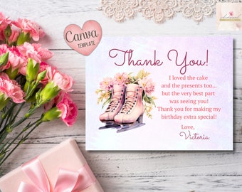 Editable Ice Skating Thank You Postcard, Personalized Party, Custom Digital Download, Canva Template, 5.5X4.25 Birthday Favor Card