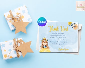 Editable Little Girl Thank You Postcard, Personalized Party, Custom Digital Download, Canva Template, 5.5X4.25 Birthday Favor Card