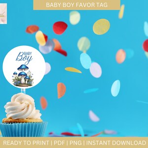 Etichetta bomboniera stampabile per neonato, Etichetta bomboniere, PDF, PNG, Download istantaneo, Etichetta bomboniera, Etichetta bomboniera fungo, Baby Shower, Topper cupcake