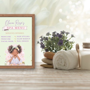 Menu modifiable de fête pour adolescents, menu de fête personnalisé, téléchargement numérique, modèle de toile, fête pour adolescents au spa, panneau de menu de fête 5 x 7