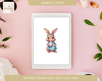 Easter Bunny with Blue Dress svg | jpg | png  Clipart, Digital Download, Cut File, Cricut, Silhouette, Bunny Holding Egg