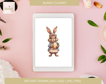 Easter Bunny  svg | jpg | png  Clipart, Digital Download, Cut File, Cricut, Silhouette, Bunny Holding Egg