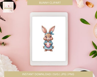 Easter Bunny with Blue Dress svg | jpg | png  Clipart, Digital Download, Cut File, Cricut, Silhouette, Bunny Holding Egg