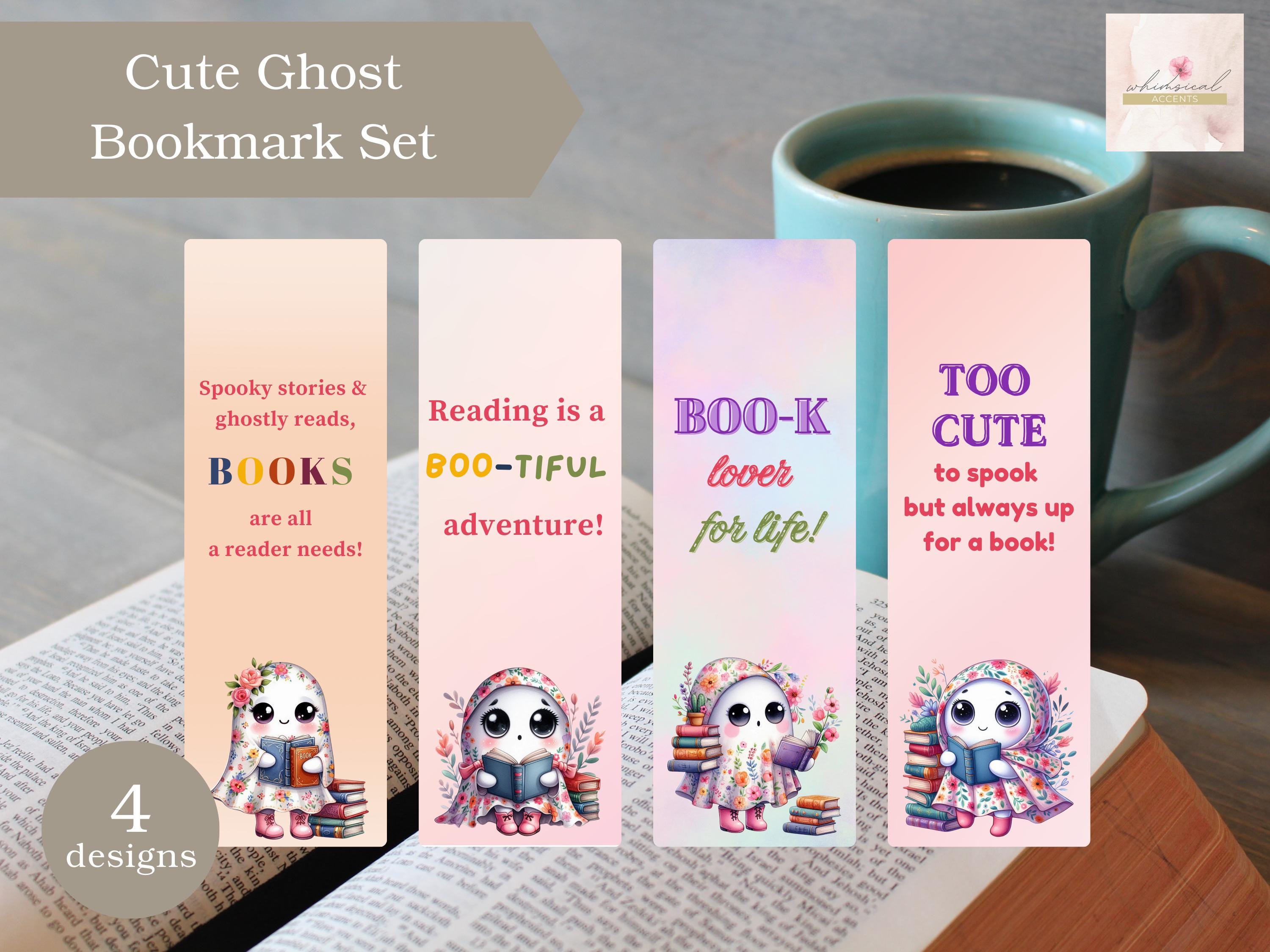 Cute Ghost Printable Bookmarks, Ghost Lover Gift, Spooky Cute Bookmark, Whimsical Bookmark, DIY Set of 4, PDF, Instant Download