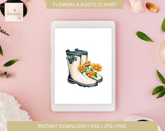Rain Boots and Flowers svg | jpg | png  Clipart, Digital Download, Cut File, Cricut, Silhouette