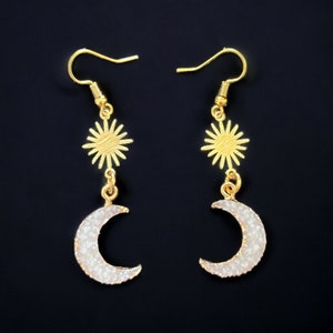 Charming Gemstone Crescent Moon/Sun Earrings image 2