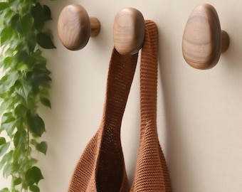 Black Walnut & Beech Wood Wall Pegs,Modern Entryway Wall Mounted Coat Hooks, Round Shape Hooks,Minimalist Peg For Entryway