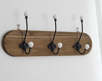 Antique Bronze Wall Hook with Ceramic Knobs, Shabby Chic Coat Hanger