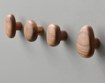 Black Walnut & Beech Wood Wall Pegs,Modern Entryway Wall Mounted Coat Hooks, Round Shape Hooks,Minimalist Peg For Entryway