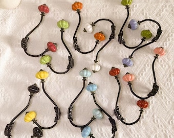 Handmade Antique Bronze Coat Rack, Ceramic Pumpkin Hooks