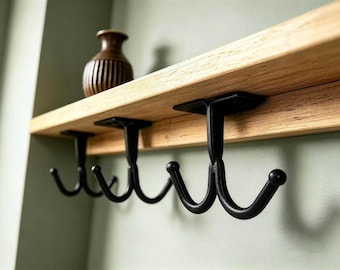 Hand Forged Double Hook,Hand Forged Blacksmith J-Hook - Heavy-Duty Wall Mounted Hook,Antique Bronze Iron Wall Hooks,Rustic Wall Hook