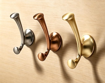 Gancho de parede duplo moderno, gancho de metal bronze vintage, para pendurar roupões, toalhas e luminárias. Cabide de parede minimalista para banheiros e corredores.
