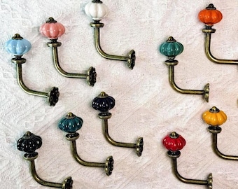 Antique Bronze Iron Coat Hook with Ceramic Knob