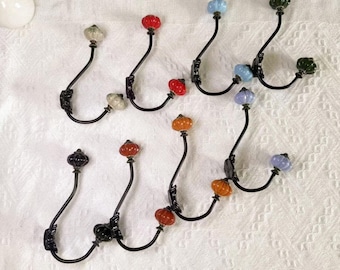 Vintage Bronze Two Porcelain Knob Hook | Vintage | Coat | Hat | Towel | Robe | Wall | Door