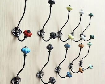 Handmade Antique Bronze Coat Hook with Ceramic Knob