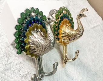 Vintage Peacock Wall Hook, Decorative Metal Bird Coat Hanger