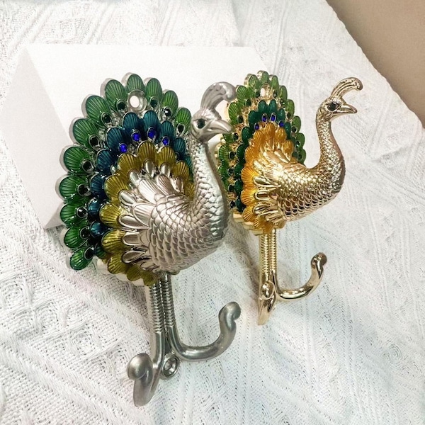 Gancho de pared vintage de pavo real, perchero decorativo de metal con forma de pájaro