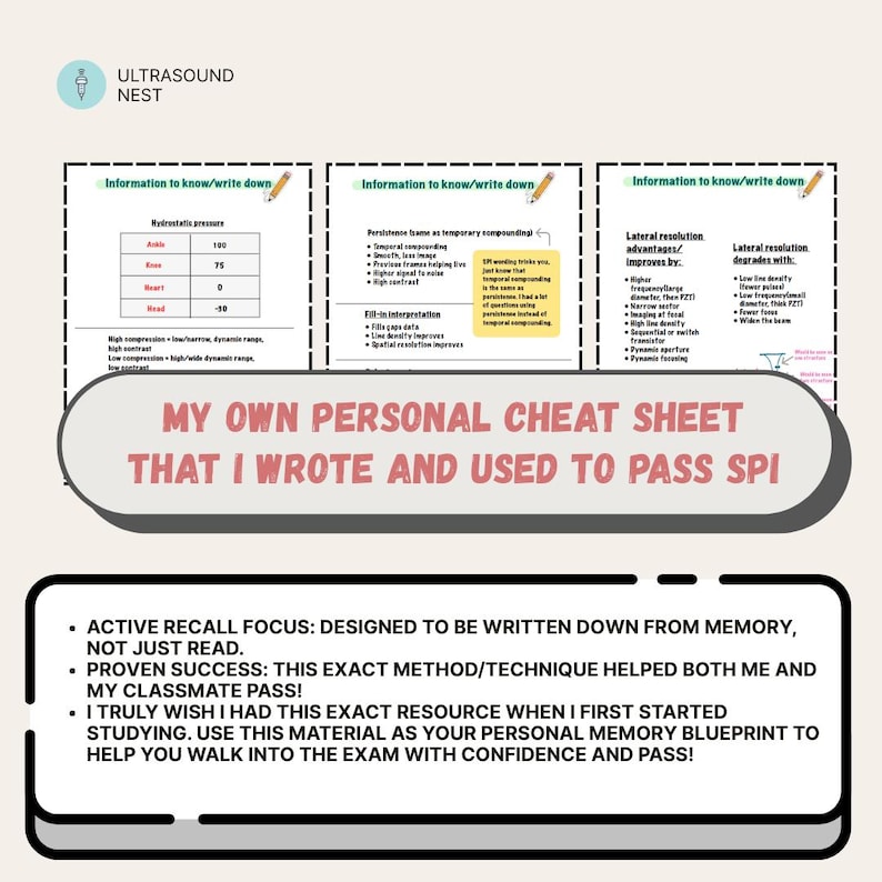 Spi Notes Ultrasound SPI Ultimate Personal Cheat Sheet for Test Day - Etsy