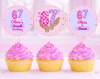 67 adornos para cupcakes de cumpleaños – Editables para cualquier edad. Decoración para fiestas imprimible en Canva.