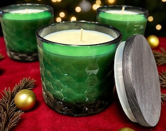 Green Glass Woodsy scented Candles
