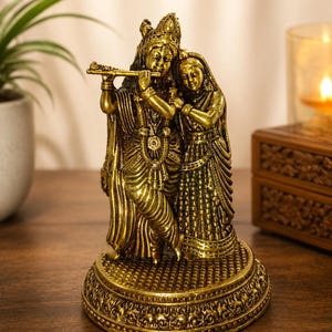 Radha Krishna Brass Statue, Vrindavan Hindu Idol, Radhe Krishna Murti, Home Temple Decor, Pooja Room Decor, Spiritual Gift, Wedding Gift