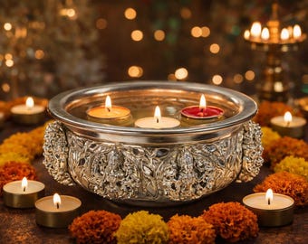 Ashtalakshmi Urli Bowl | 5 Inch Silver Floating Flower Centerpiece