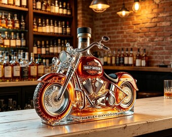 Decantador de vidro em formato de motocicleta clássica, garrafa para armazenar bebidas alcoólicas estilo Harley, presente exclusivo para o pai motociclista, Dia dos Pais e presente para padrinhos.