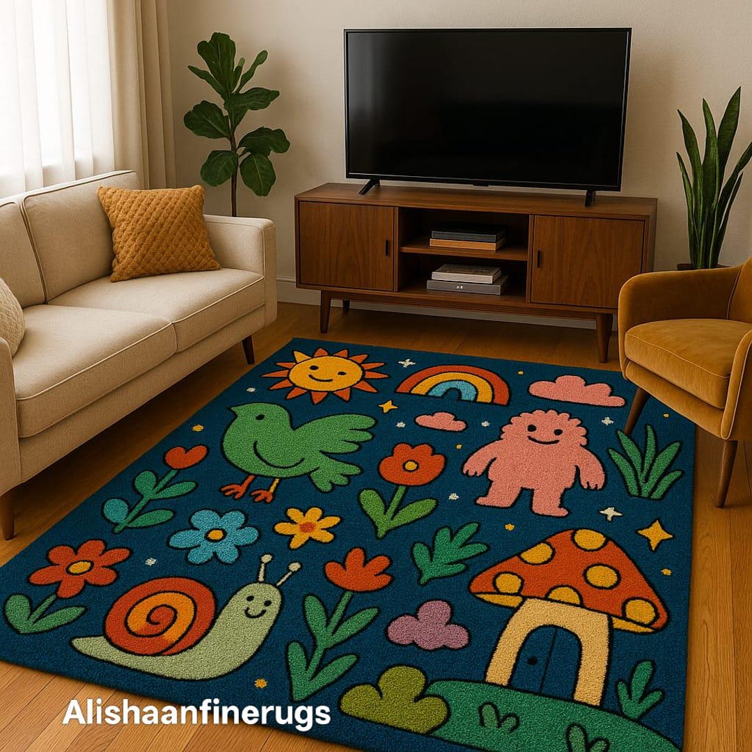 Hand Tufted Kids Rug – Cartoon Animals & Nature Nursery Carpet - Etsy