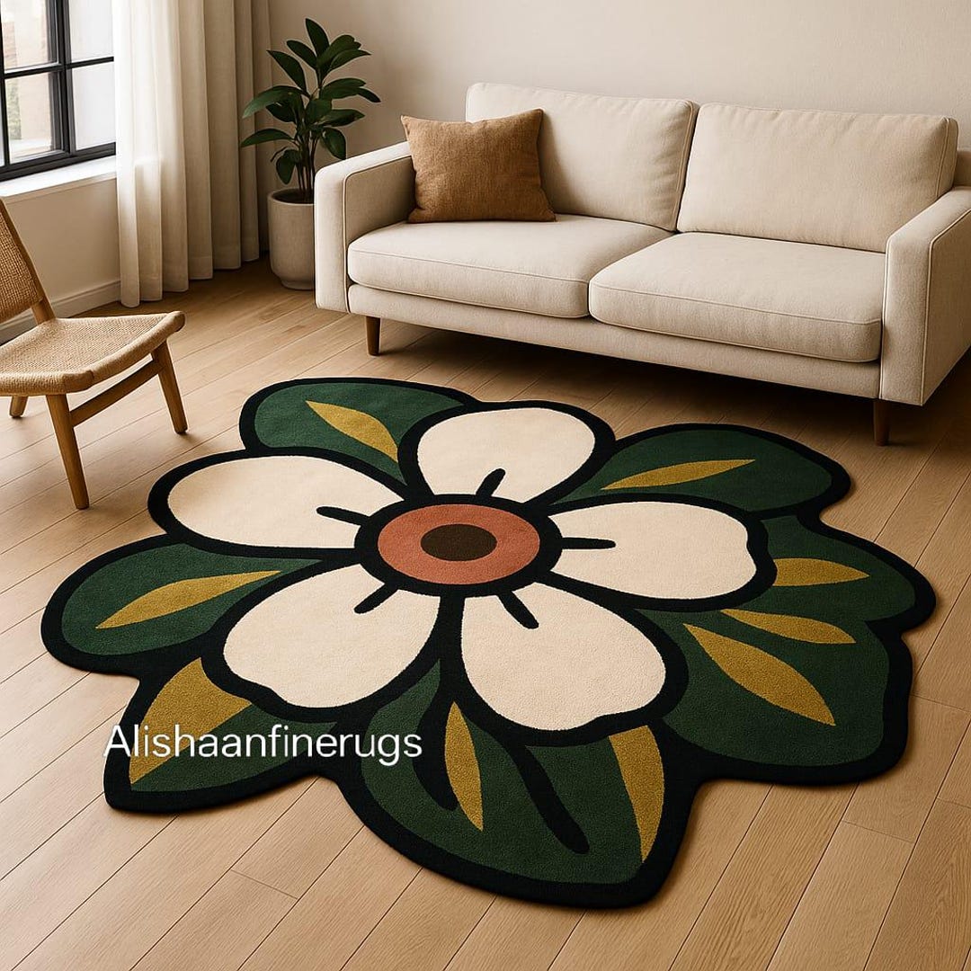 Hand Tufted Wool Flower Rug, Modern Botanical Scandinavian Area Carpet ...