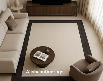 Hand-Tufted Wool Rug | Minimalist Beige Border, Custom Size